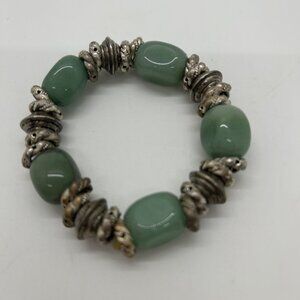 Jadeite Stretch Bracelet With Metal & Acrylic Beads 6 in. Natural Stones Elegant